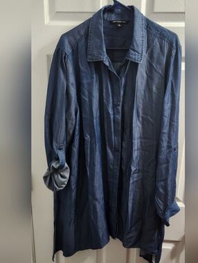 Navy Button-Front Lightweight Denim Shirt Jacket/Dress